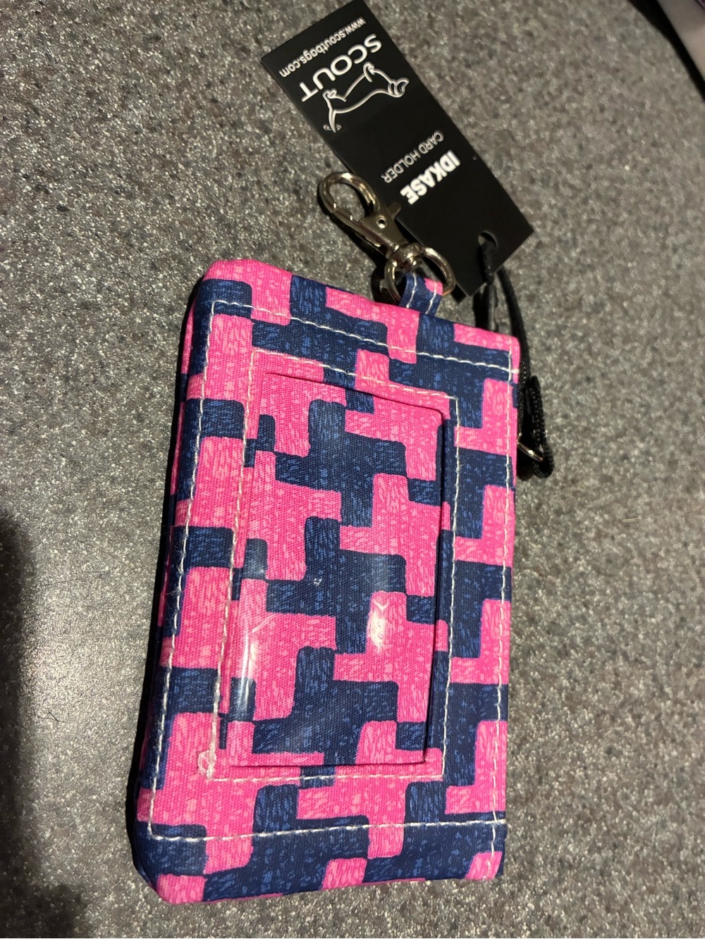 Scout Pink and Navy Card Holder with Lanyard Clip